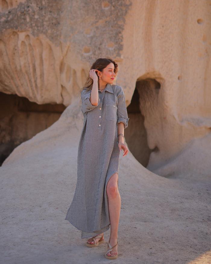 gauze maxi shirt dress Bubble Gum Pink Breezy Mineral-Washed Gauze Maternity Maxi Shirt Dress