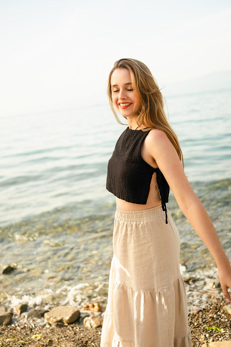 Crinkle Cotton Side Tie Crop Top