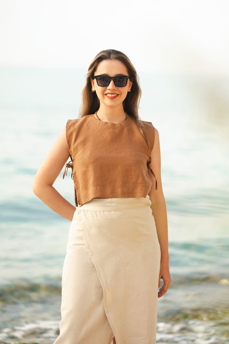 Linen Tank with Open Sides Top