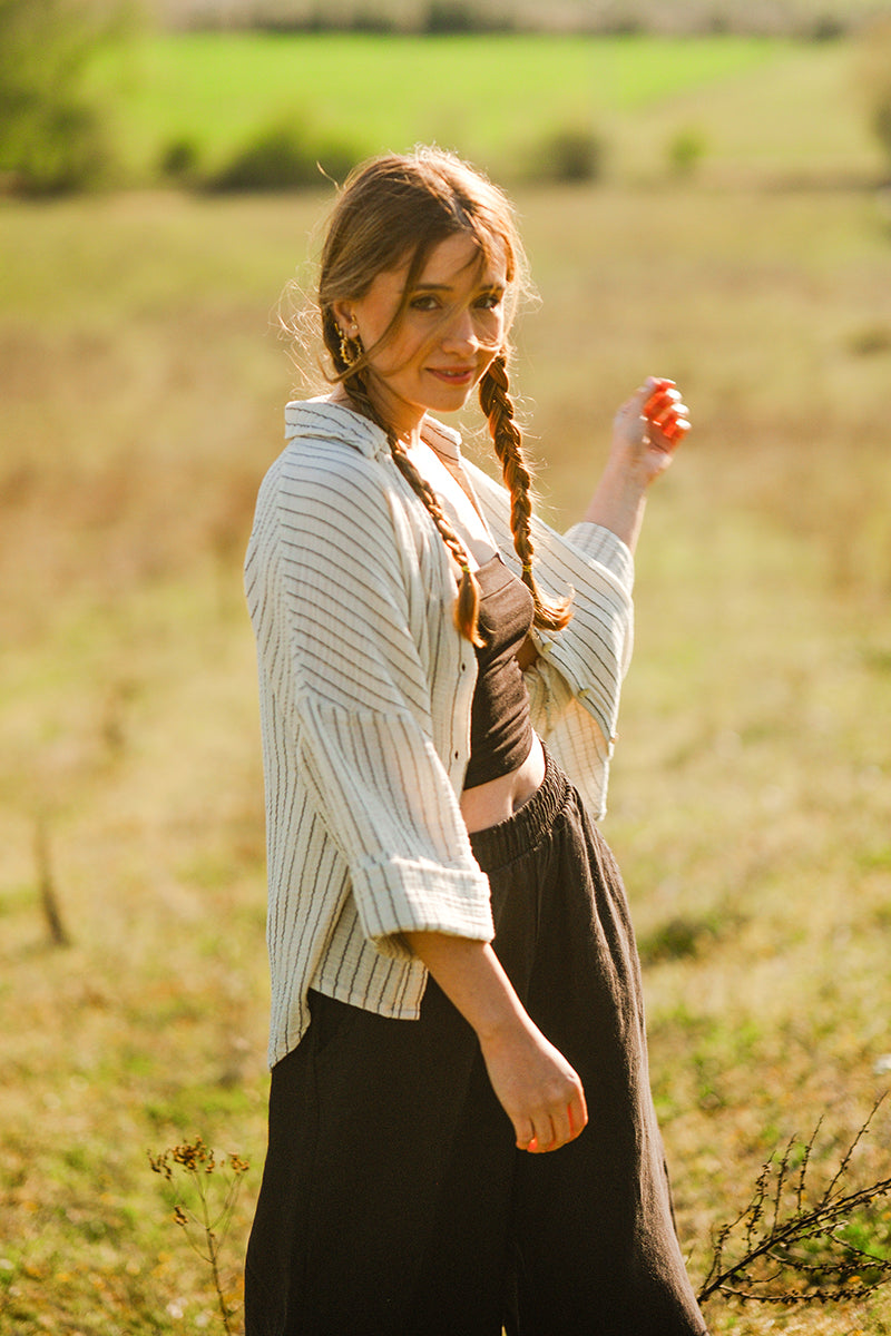 Black and White Striped Gauze Shirt