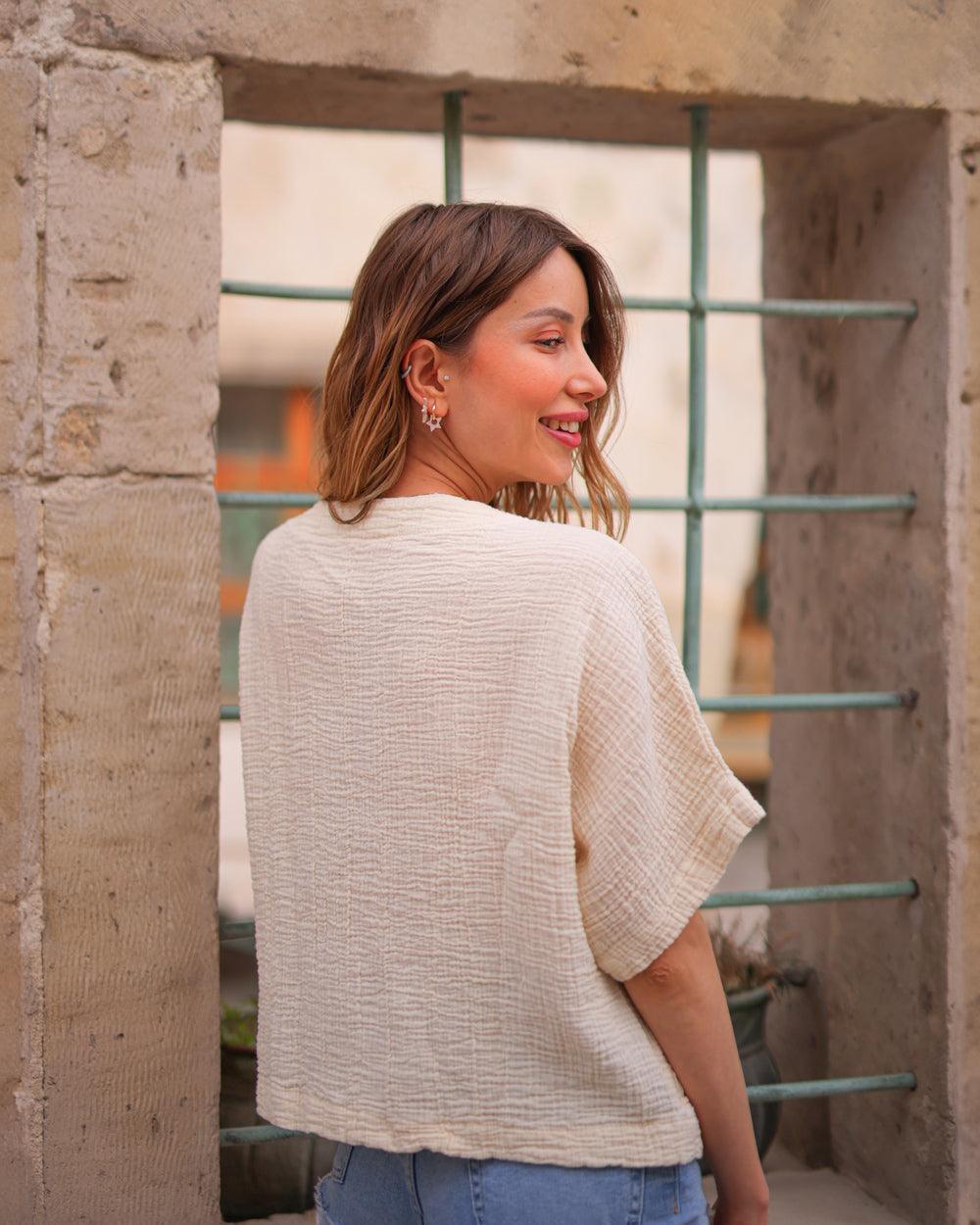 Beige V-Neck Top