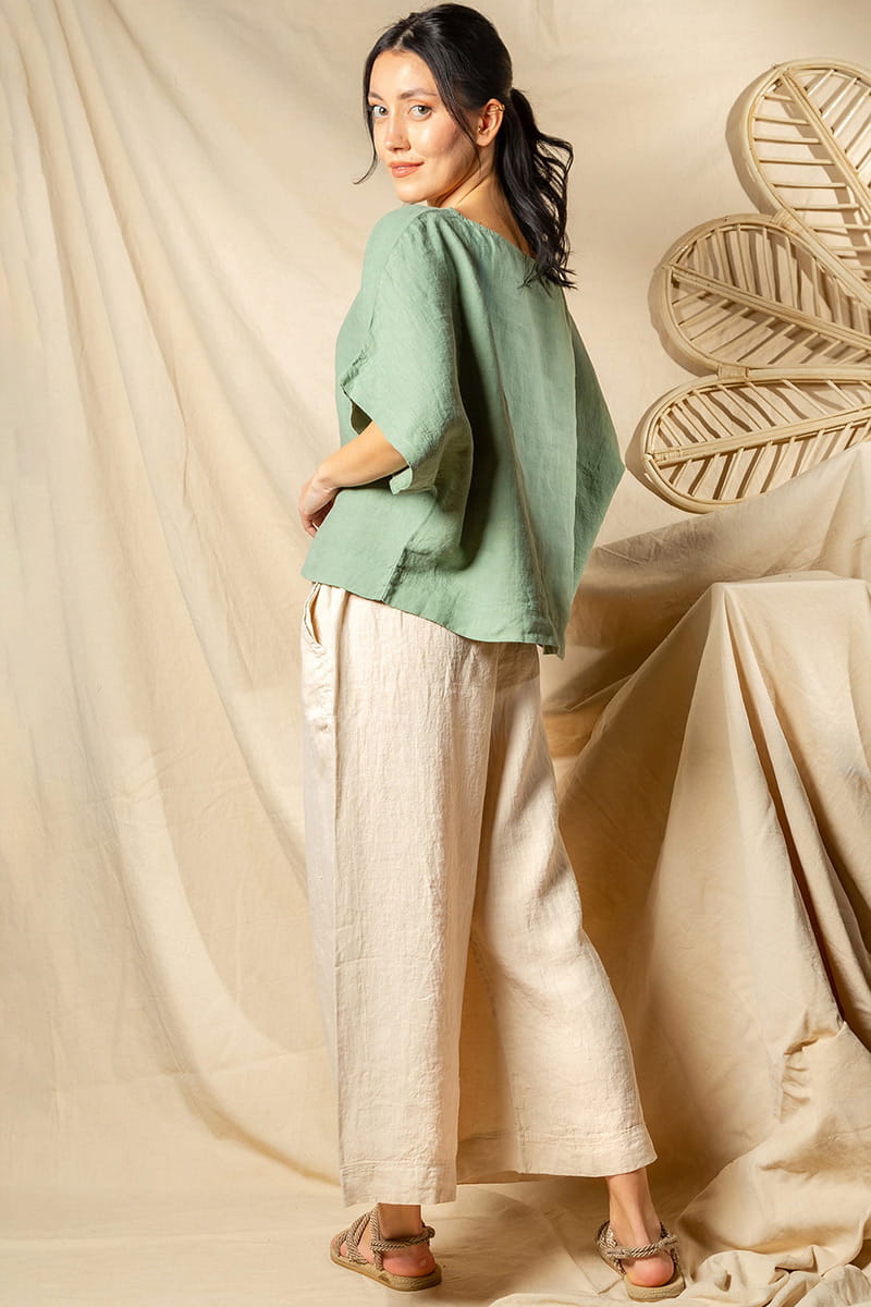 Beige Linen Palazzo Pants