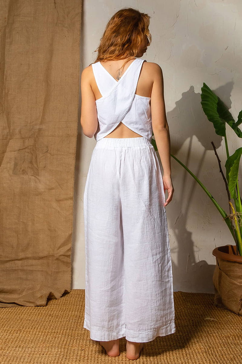 White Linen Wide Leg Pants