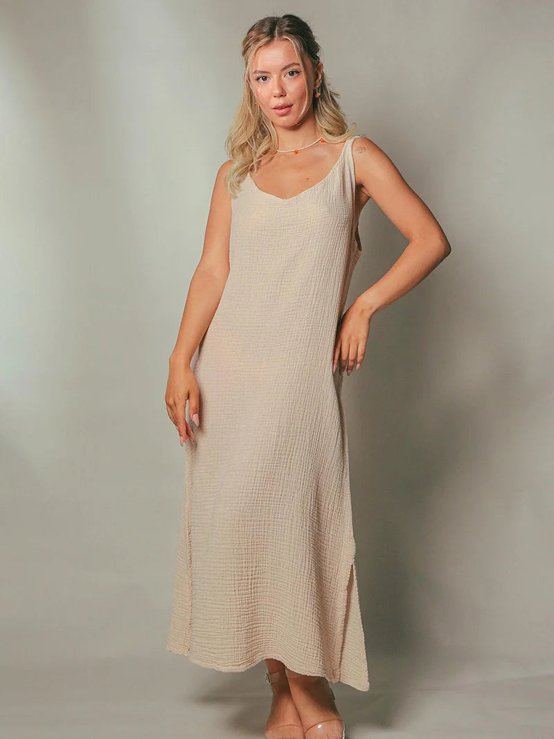 Double Gauze Cream Maxi Dress L Double Gauze Cream Maxi Dress L