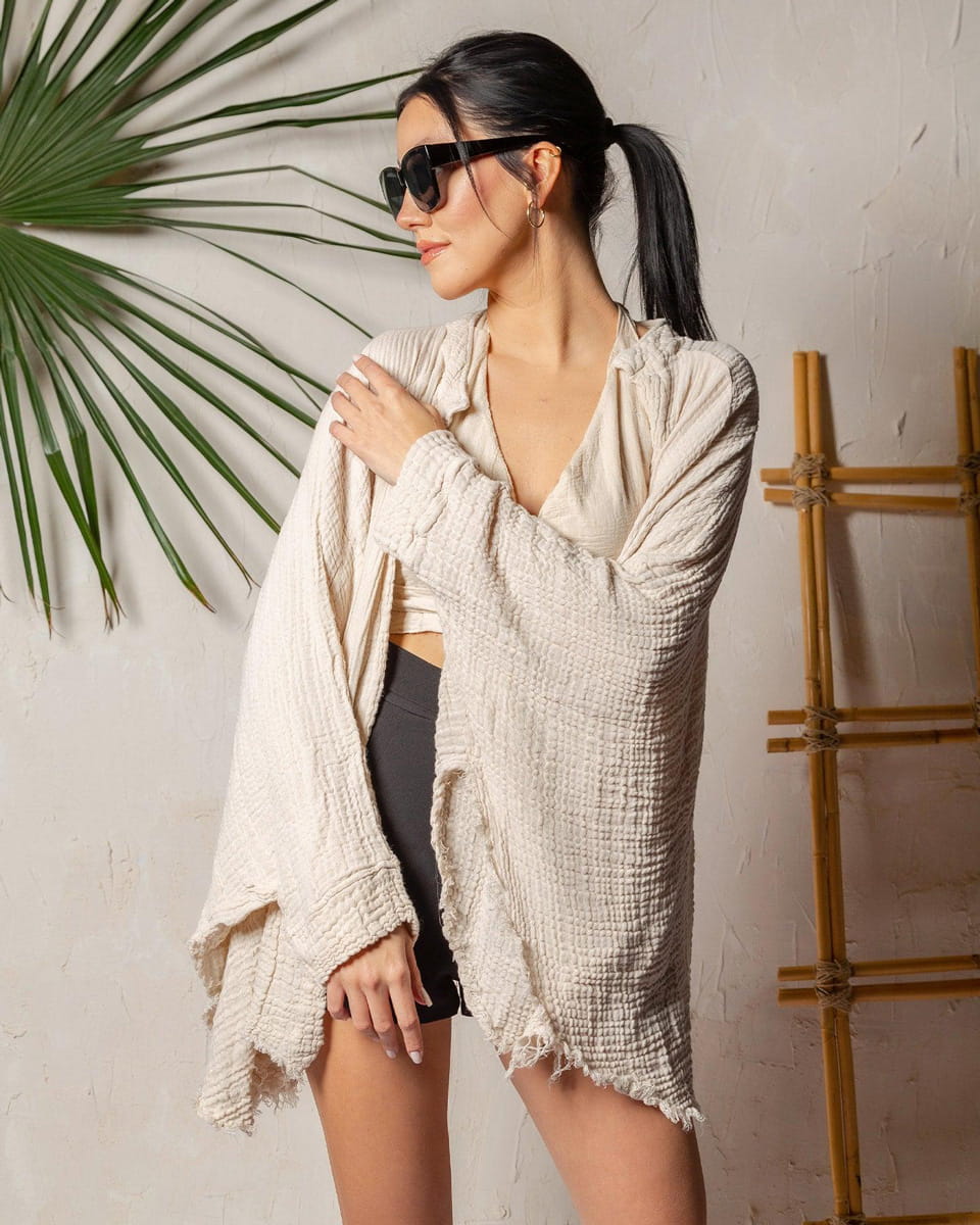 Beige Evil Eye Muslin Robe