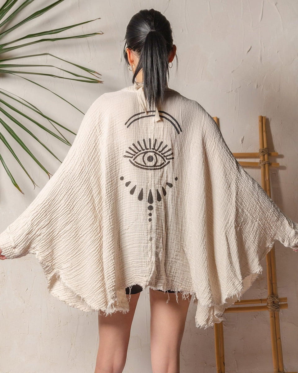 Beige Evil Eye Muslin Robe