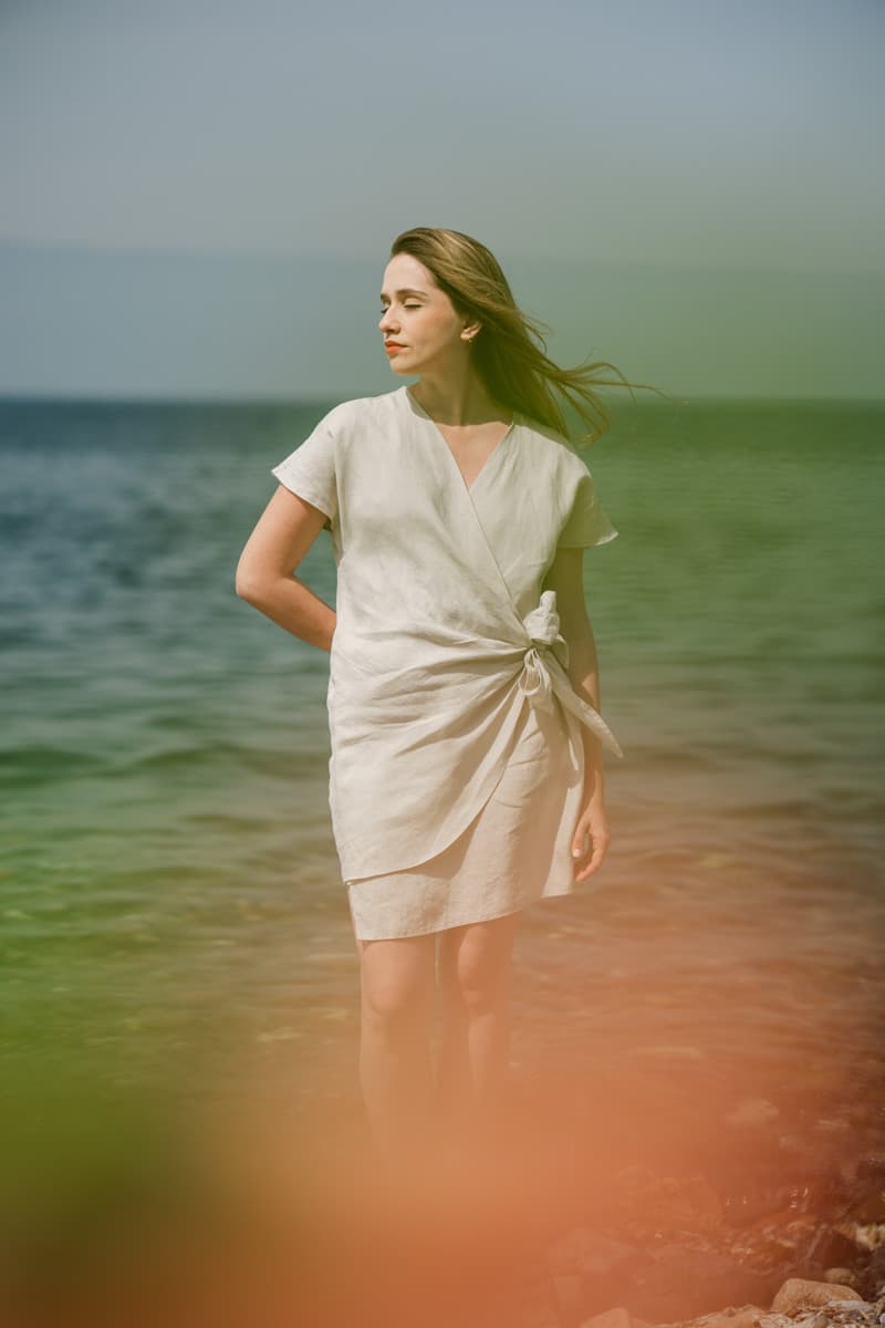Linen Wrap Dress L Linen Wrap Dress L