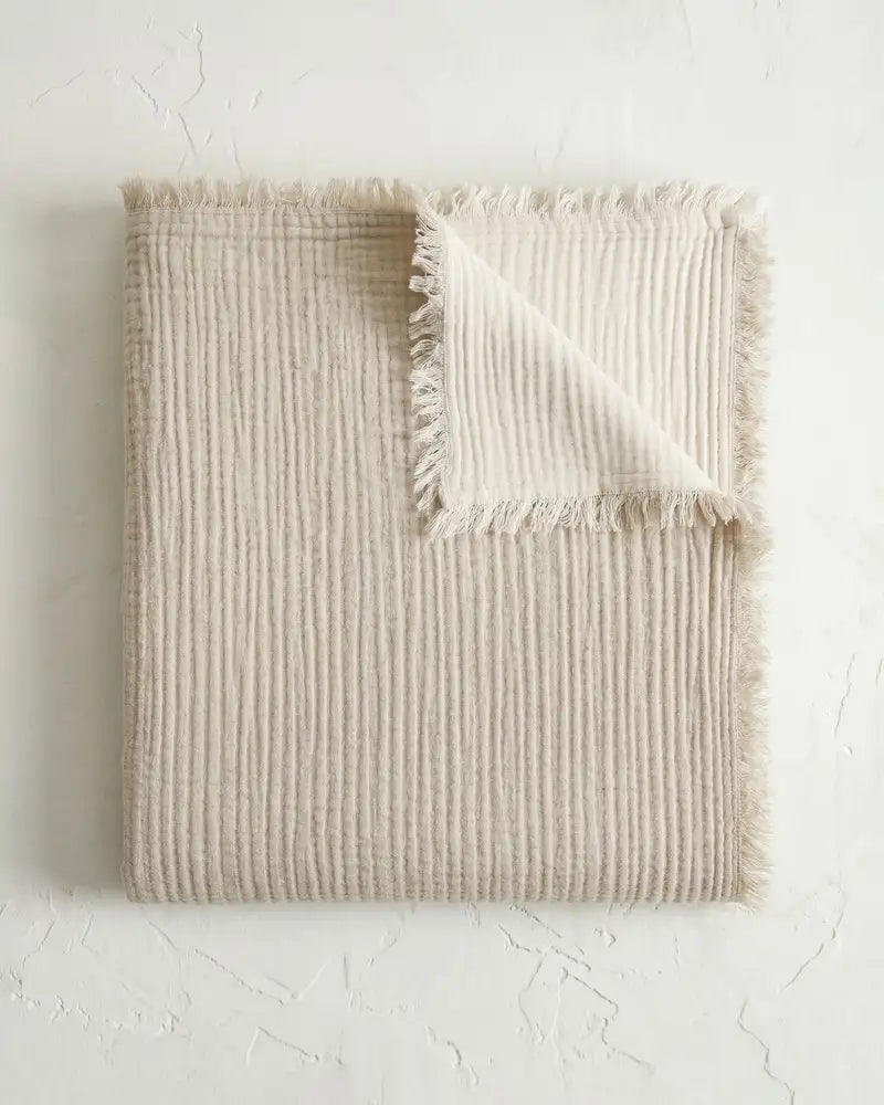 Beige four-layer muslin blanket for adults