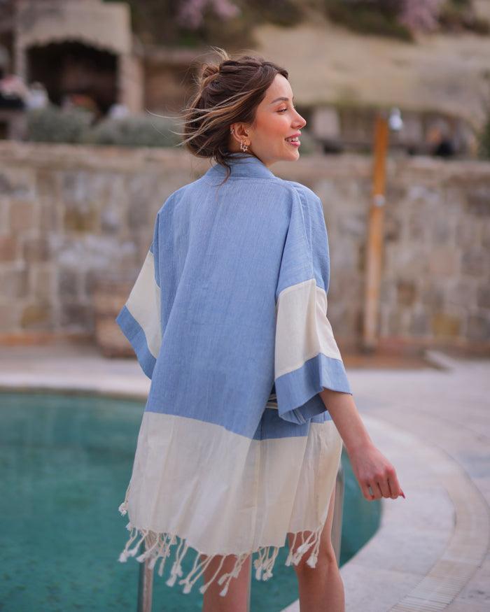 blue and white kimono