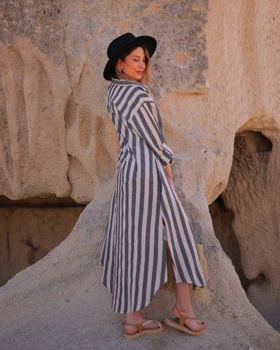 Blue and White Striped Shirt Dress