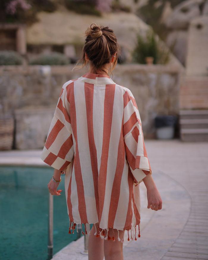 Black Striped Turkish Towel Robe