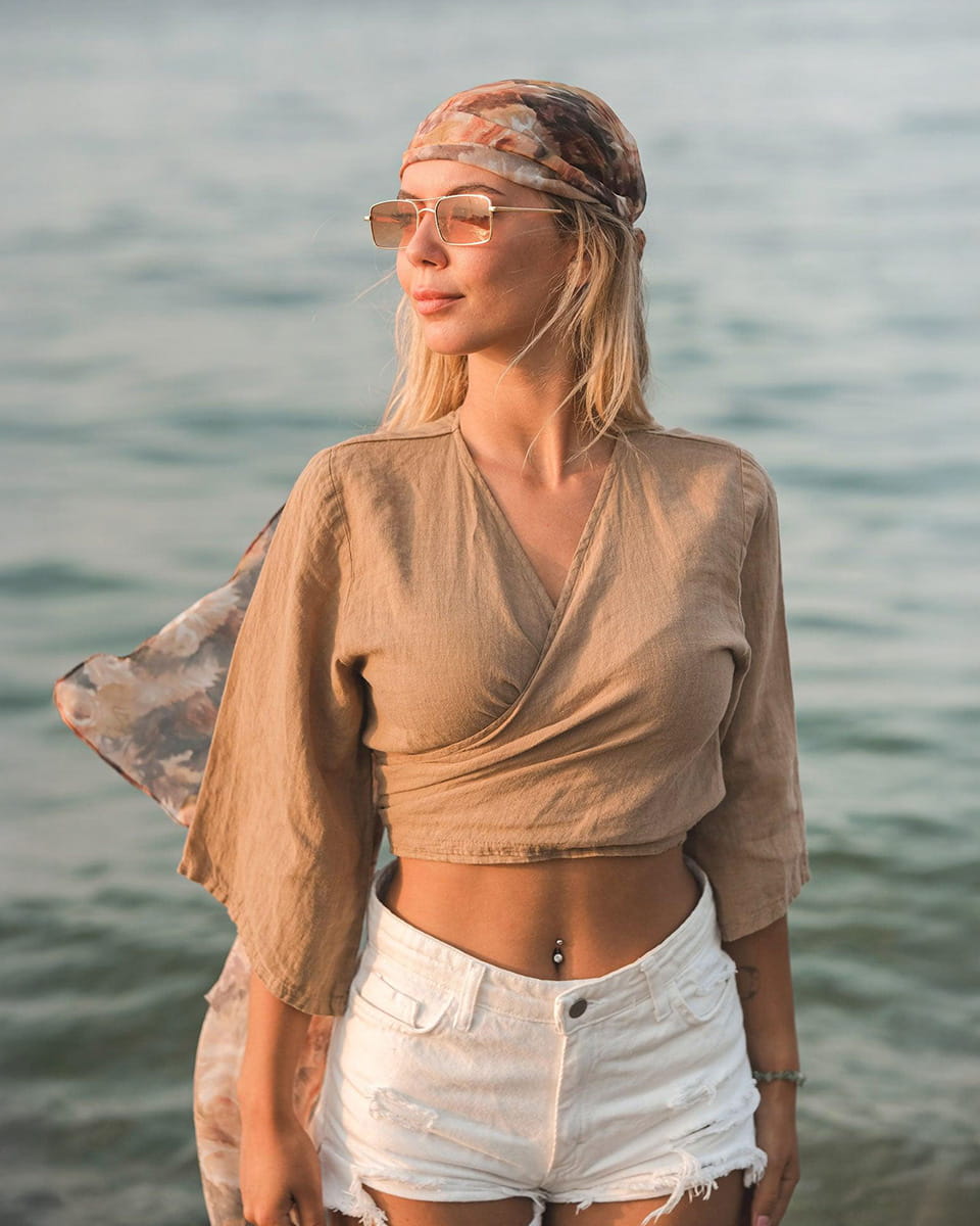 Linen Tie Front Blouse