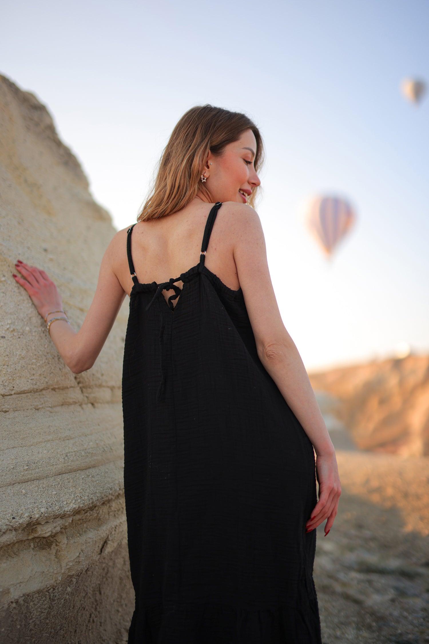 black cotton slip dress