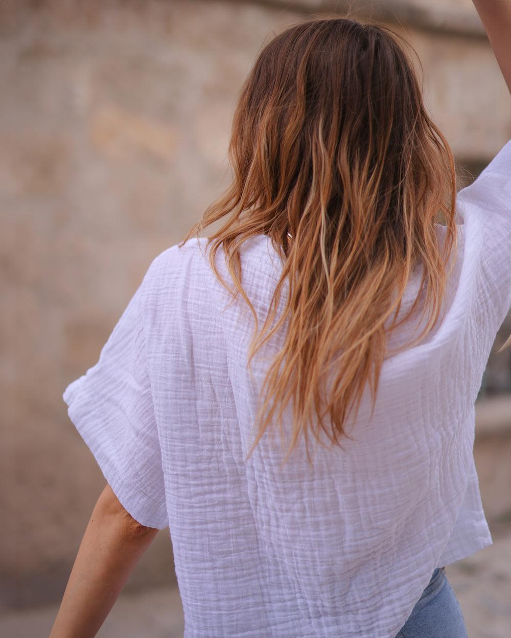 white v neck top