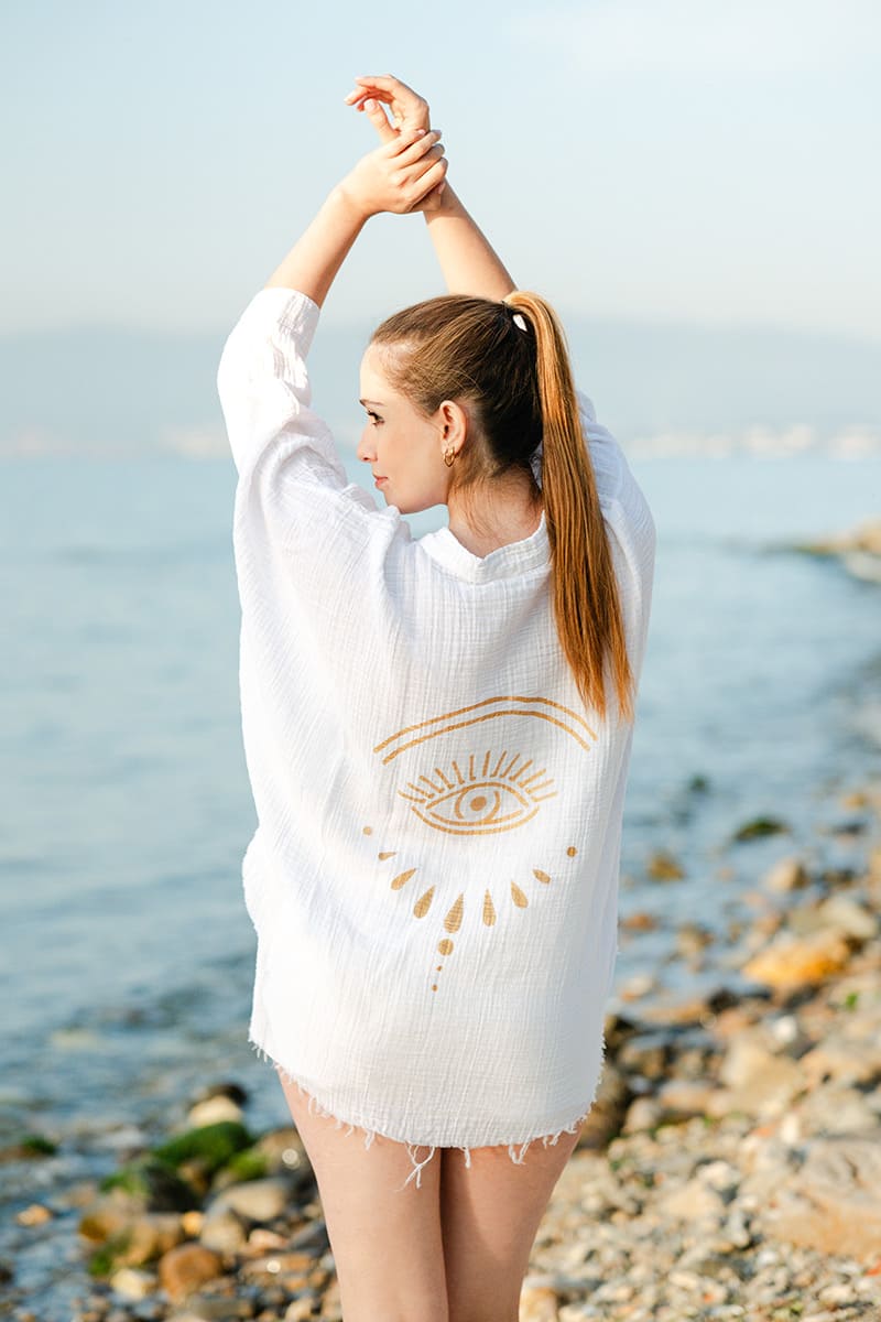 Beige Evil Eye Muslin Robe