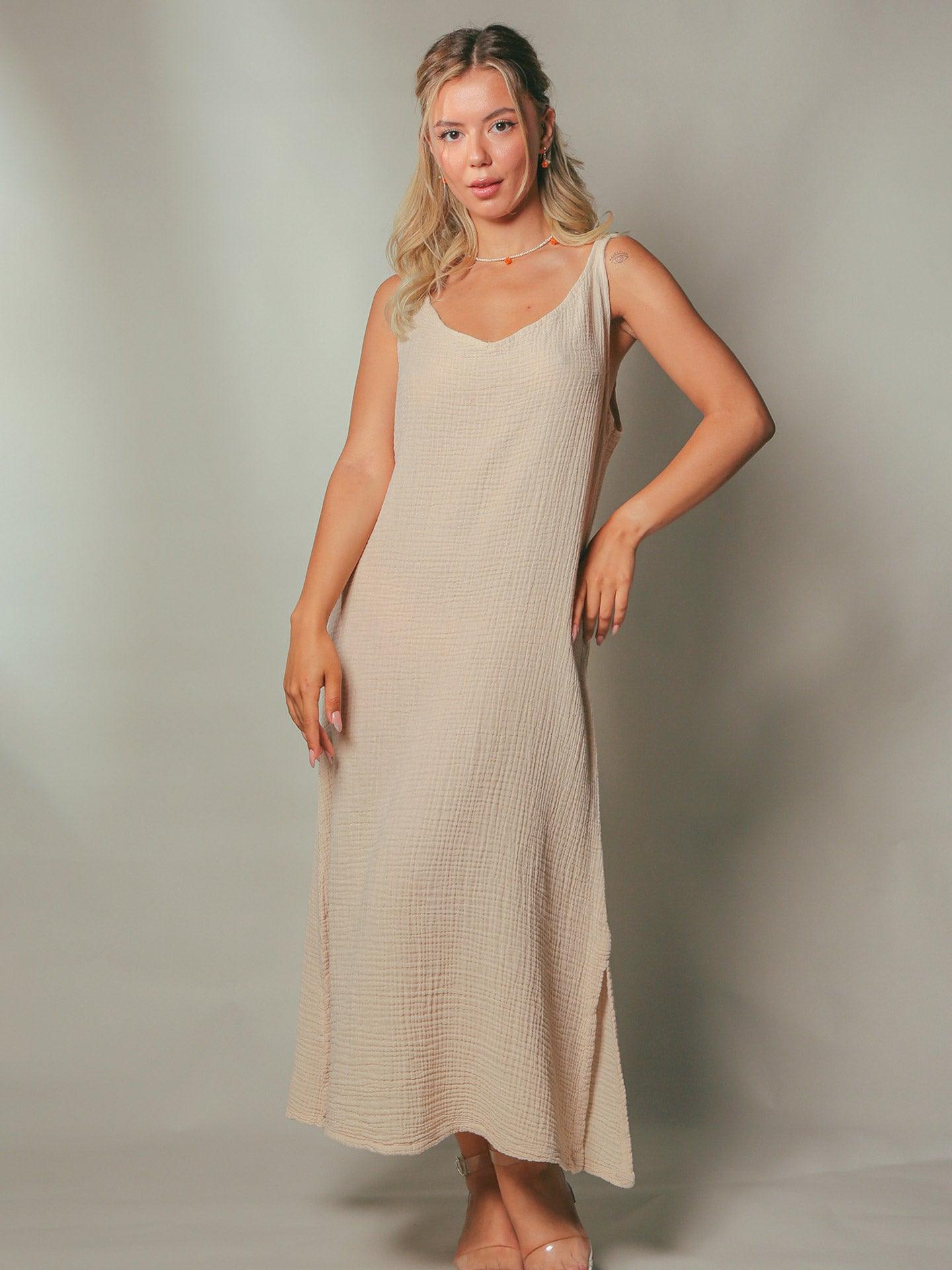 cream maxi dress