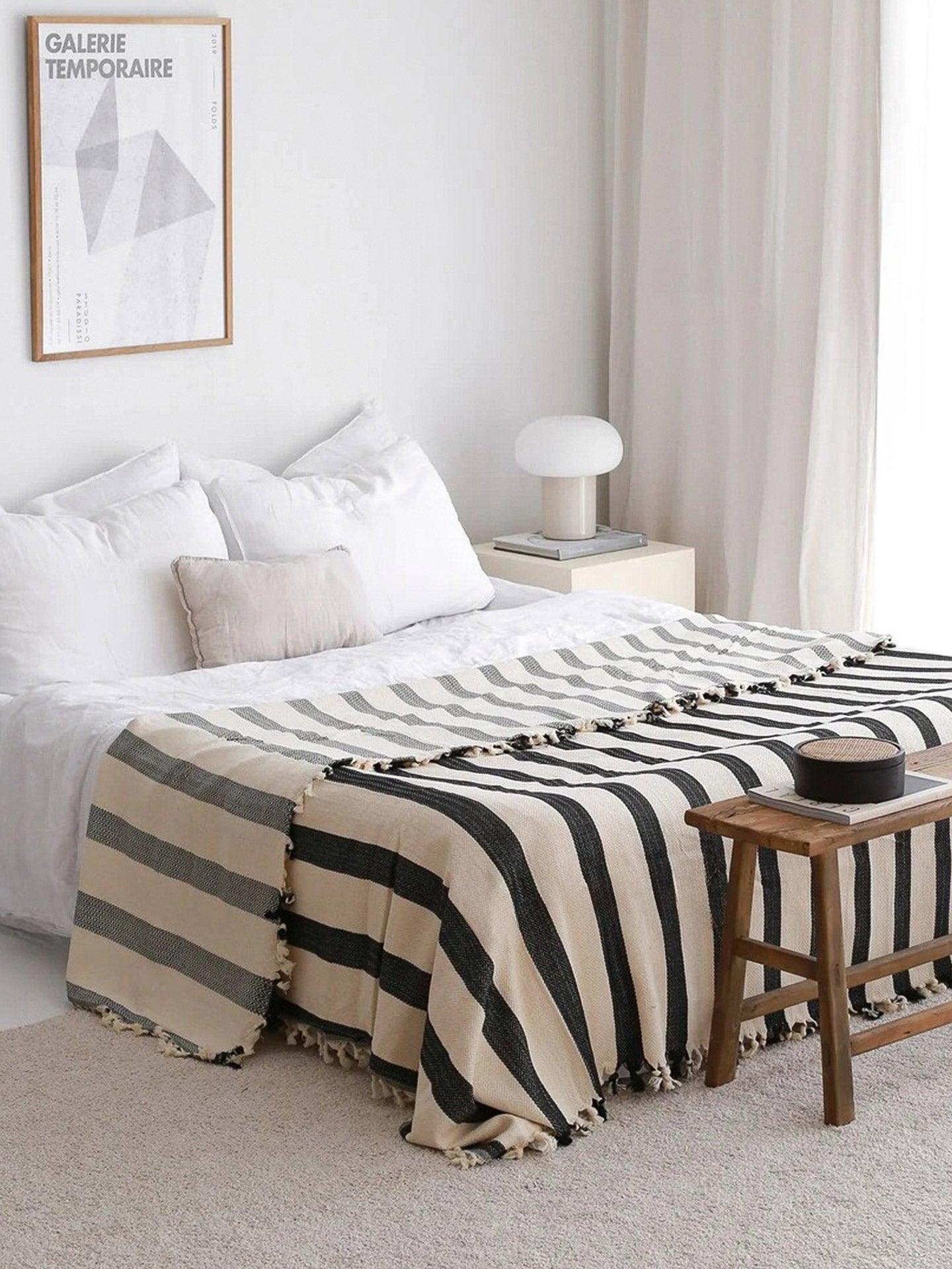 black and white striped throw blanket