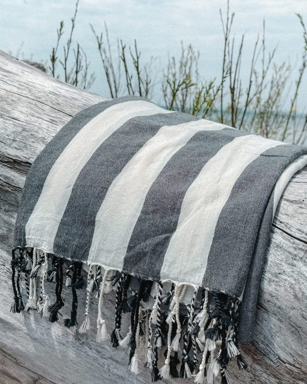 Black &amp; White Striped Beach Towel