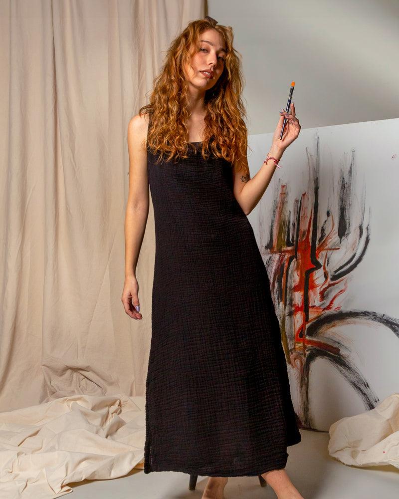 Black gauze maxi dress