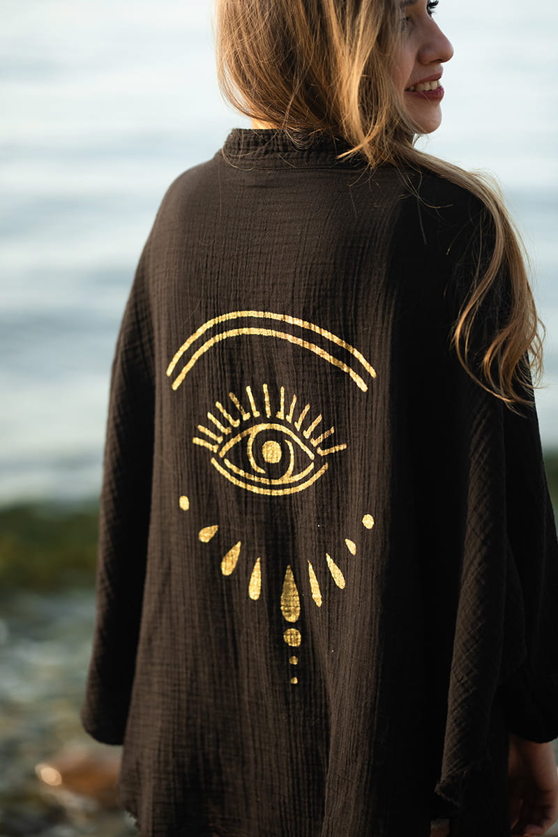 Beige Evil Eye Muslin Robe