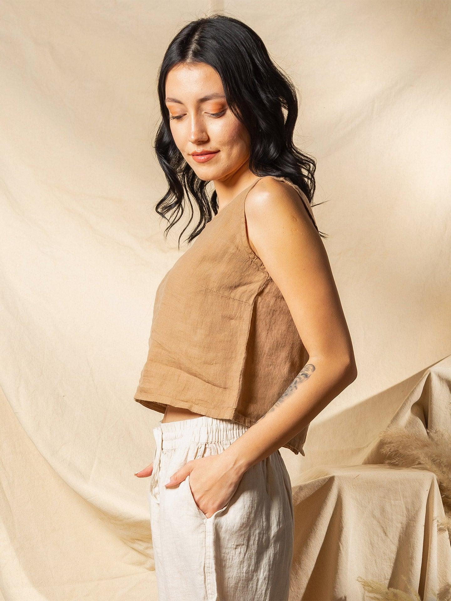 brown linen top