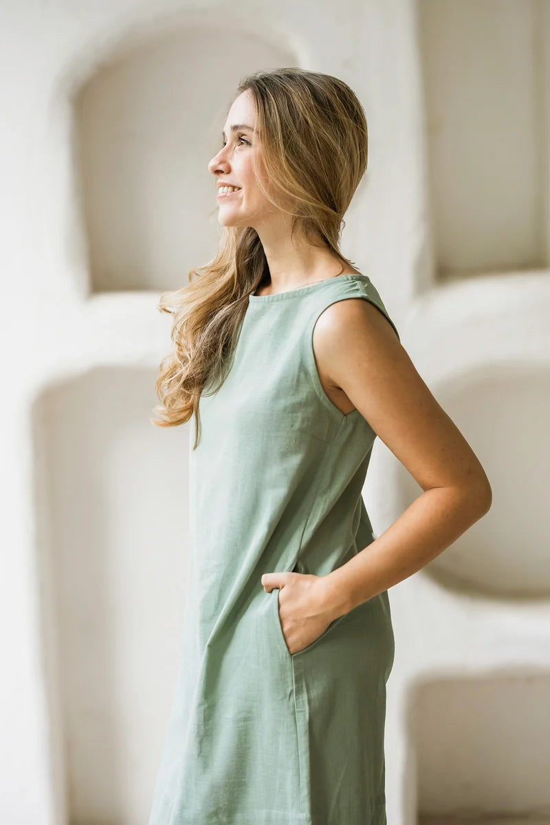 womens linen shift dress Green A Line Dress, Mini Blend Shift Dress features Knee Length Mid Calf gold-metallic Color:Powder Blue