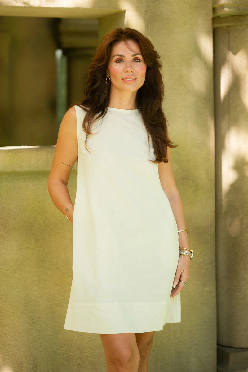 Woman wearing a linen mini dress