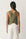 Back view of the olive green cross back tank top showing the crossed linen panels and open back