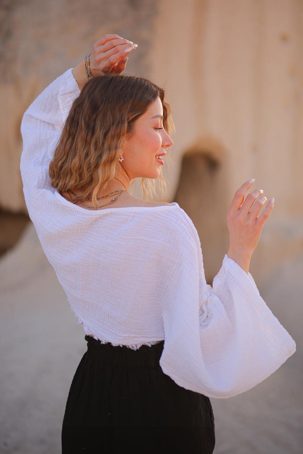 white crop blouse