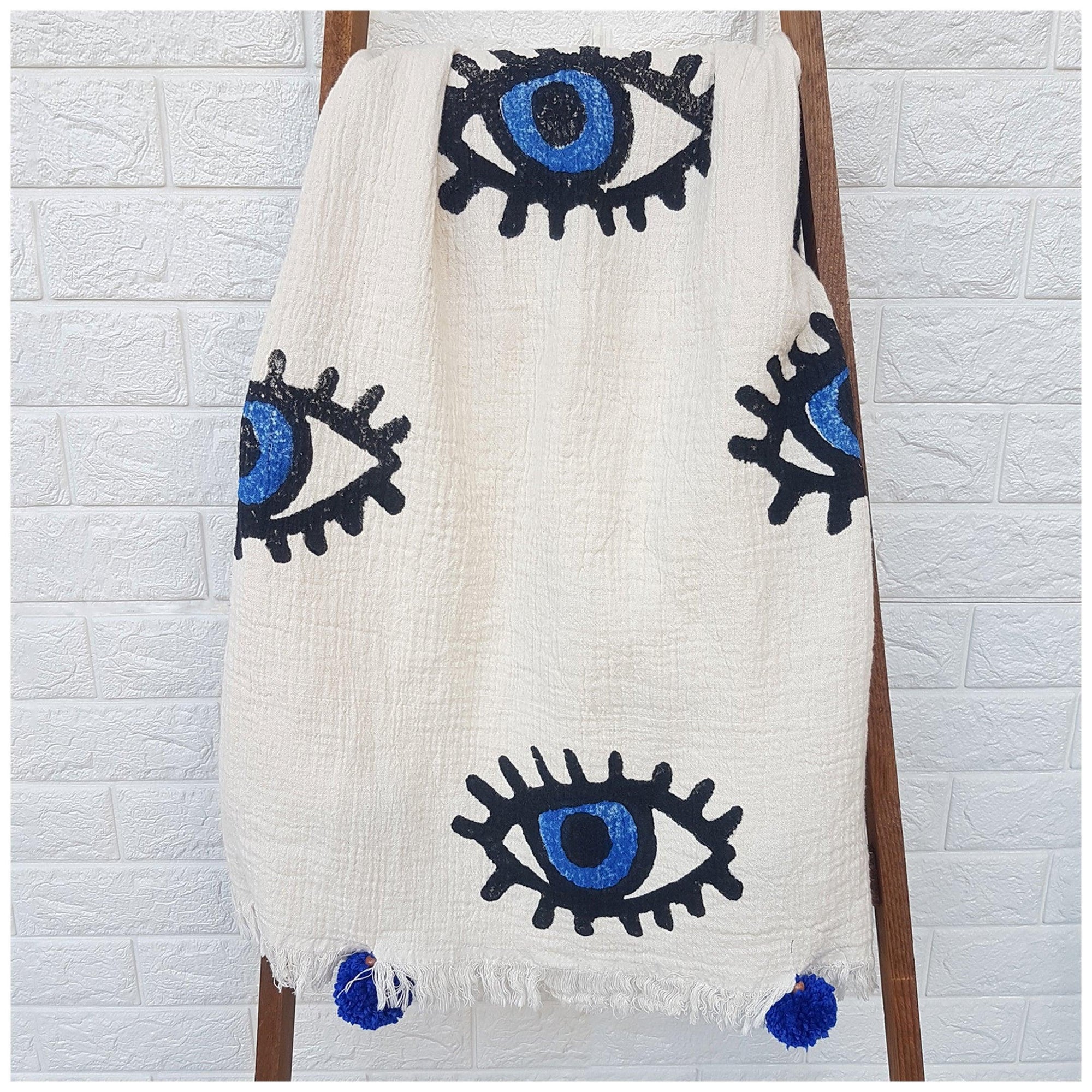 blue evil eye throw blanket